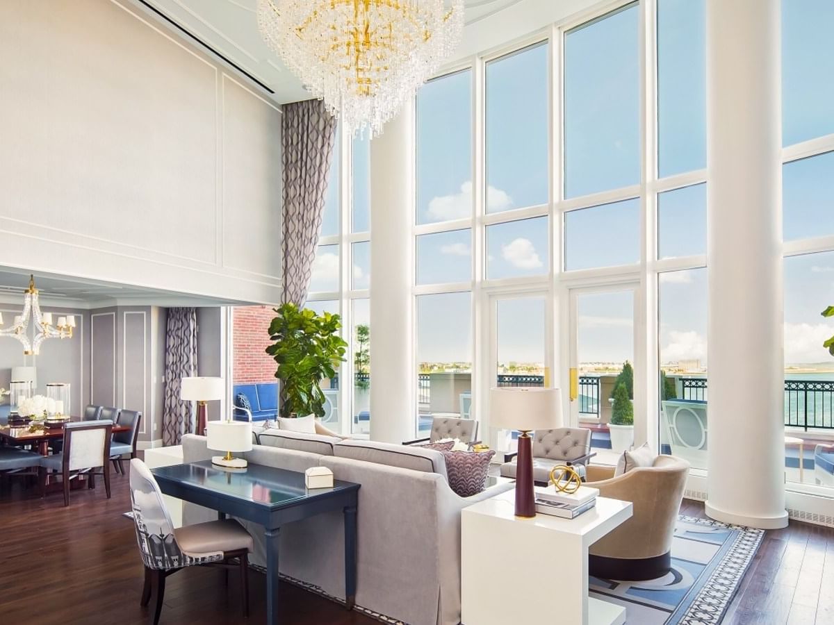 Main living space of Boston Harbor Hotel
