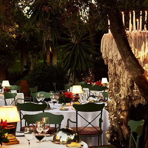 Dining table set up in the Grill restaurant at Marbella Club