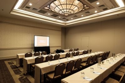 conference room with rows of tables