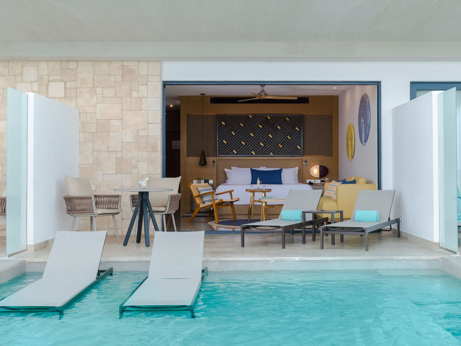 Sunloungers by the pool in a Junior Suite at Haven Riviera Cancun