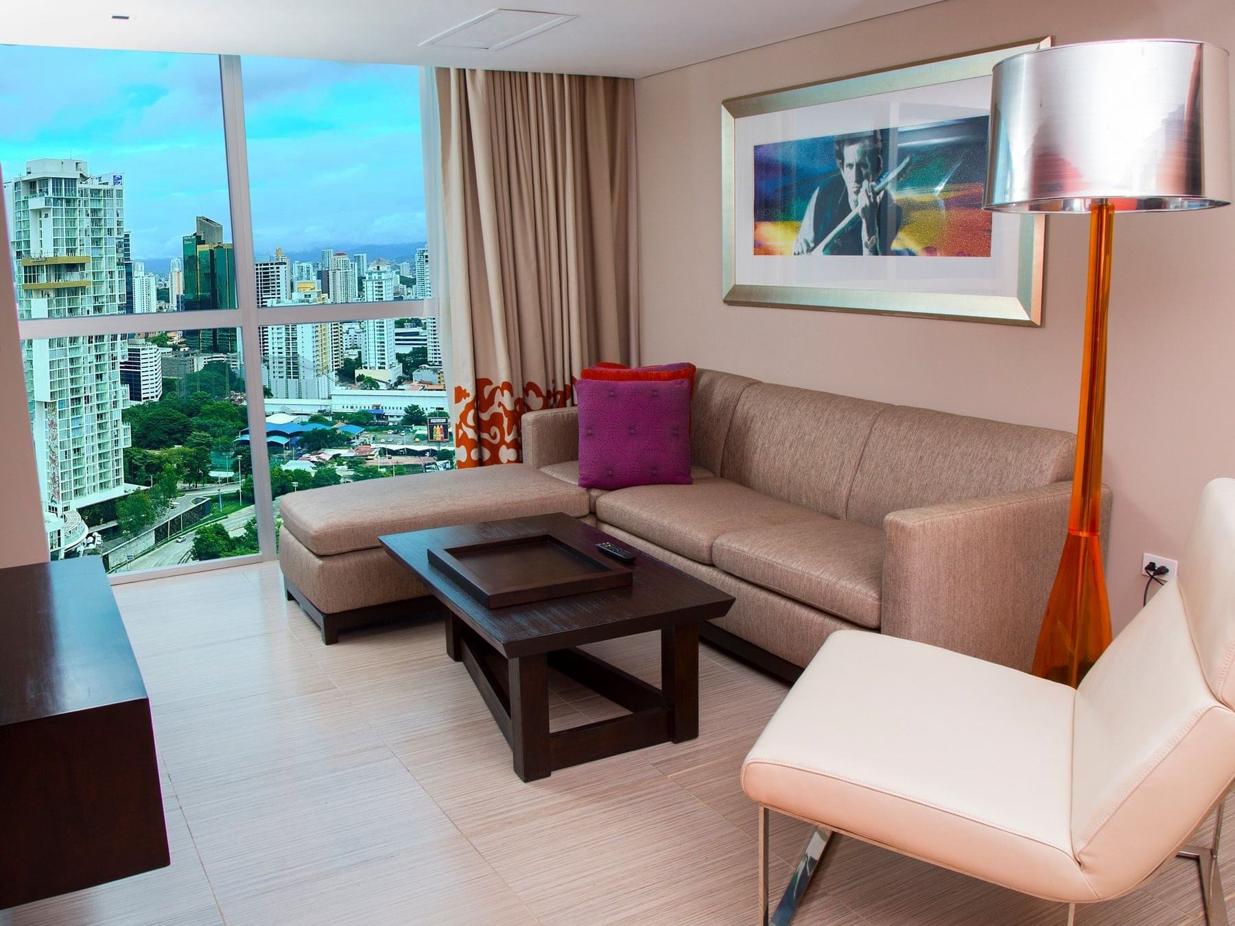 Comfy sofa with living area in Suite Gold City View at Megapolis Hotel Panama