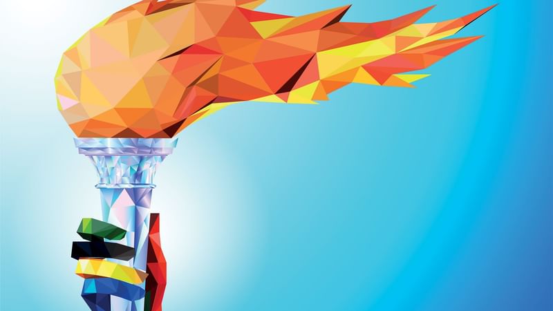 Stylized, colorful geometric illustration of a hand holding a torch used at Warwick Melrose Hotel Dallas Ballroom