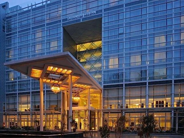 Exterior evening view of the Dushanbe Serena Hotel