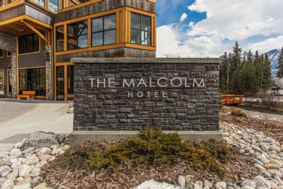 The Hotel sign of The Malcolm Hotel at the entrance