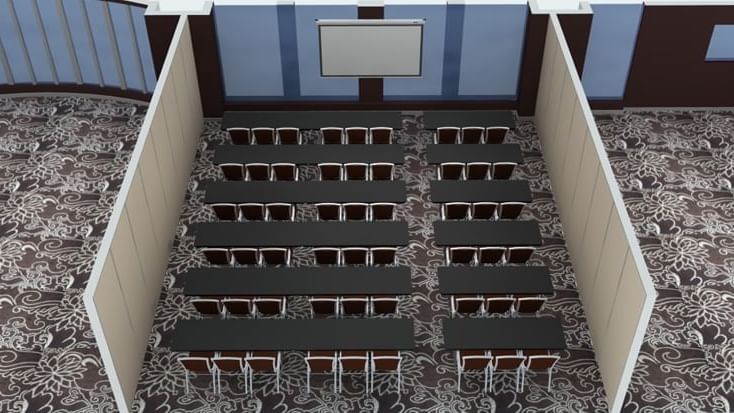 Classroom table setup for event at Novotel Melbourne