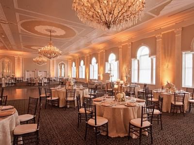 weddings inside berkeley's crystal ballrooms with crystal chandeliers
