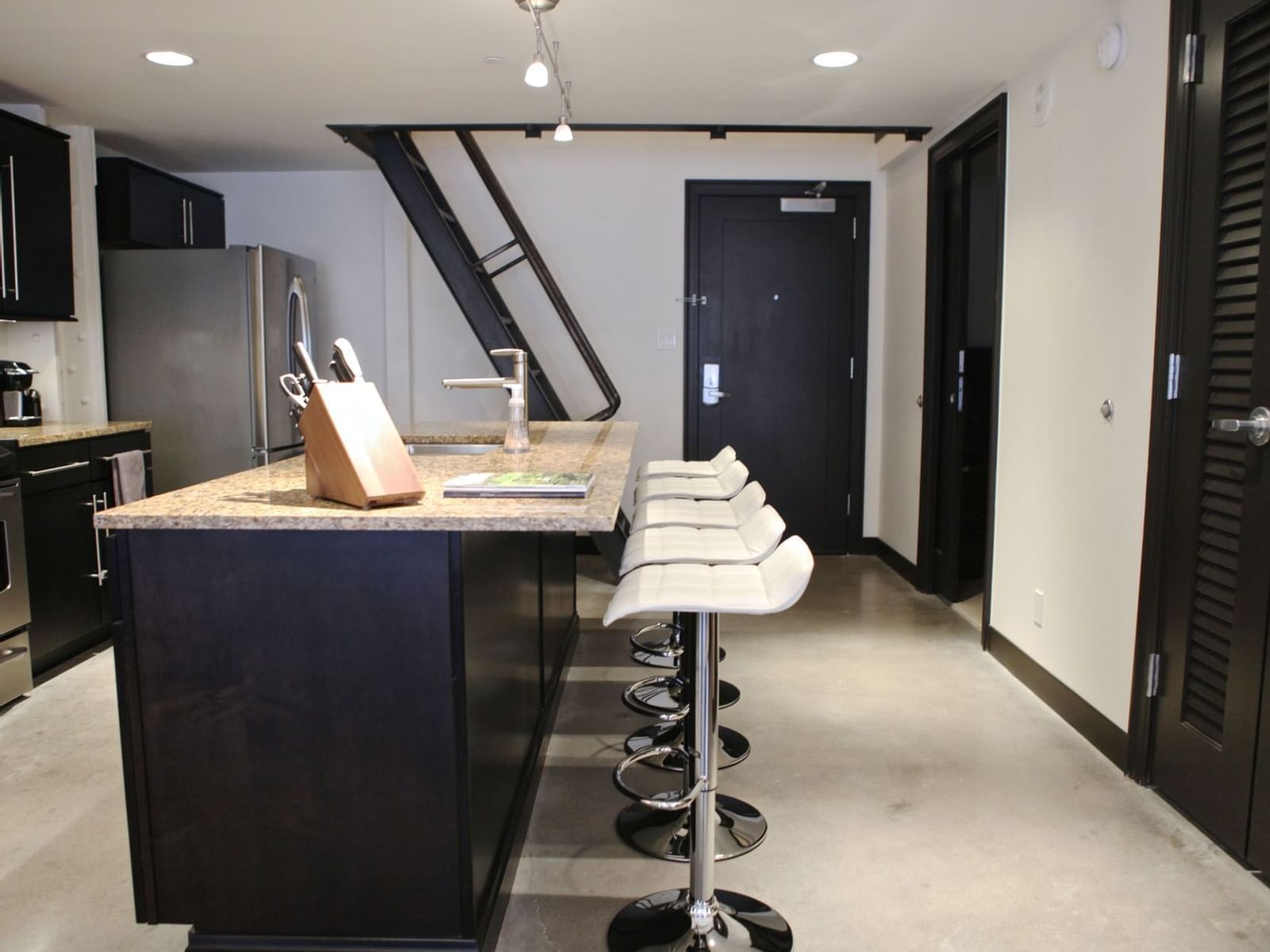 Interior of kitchen in Loft Style Unit B at The Mayo Hotel