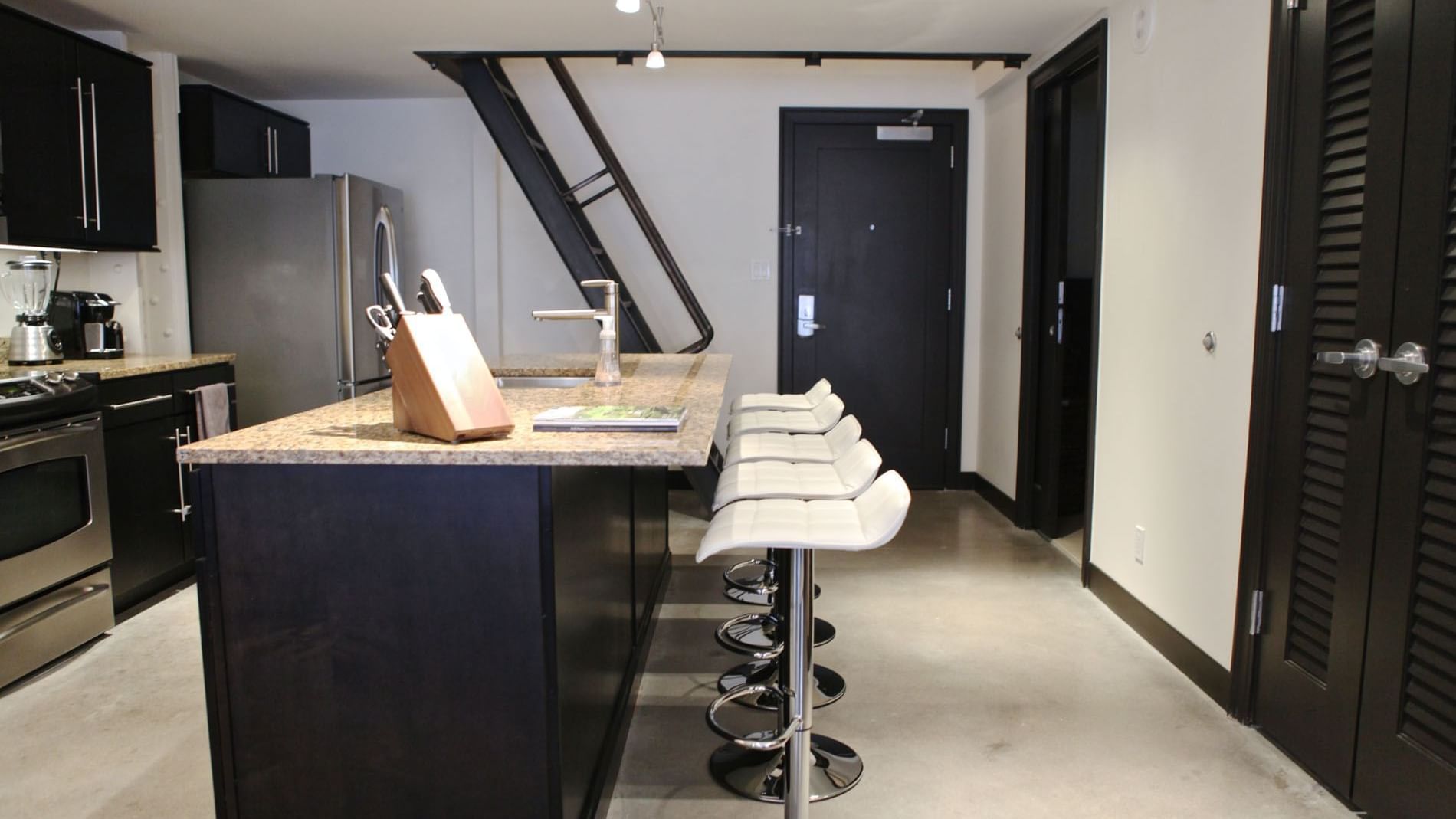 Interior of kitchen in Loft Style Unit B at The Mayo Hotel