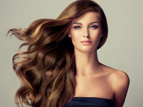 woman model with brunette hair flowing 