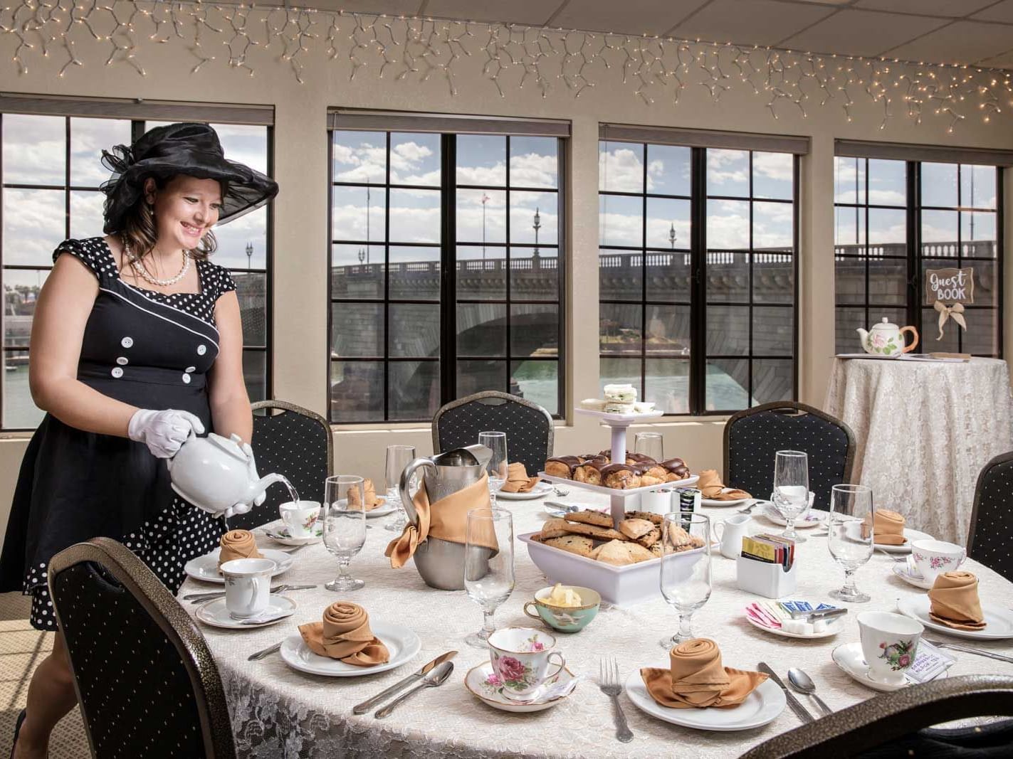 Afternoon tea arranged in a table at London Bridge Resort