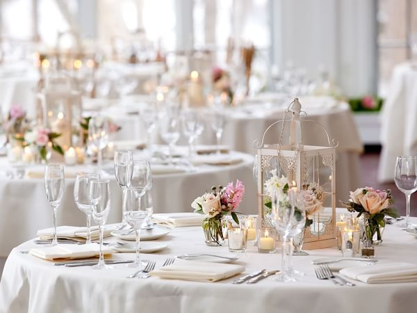 Close-up of a wedding table arrangement at Warwick Melrose