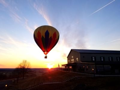 Hot air balloon in flight.