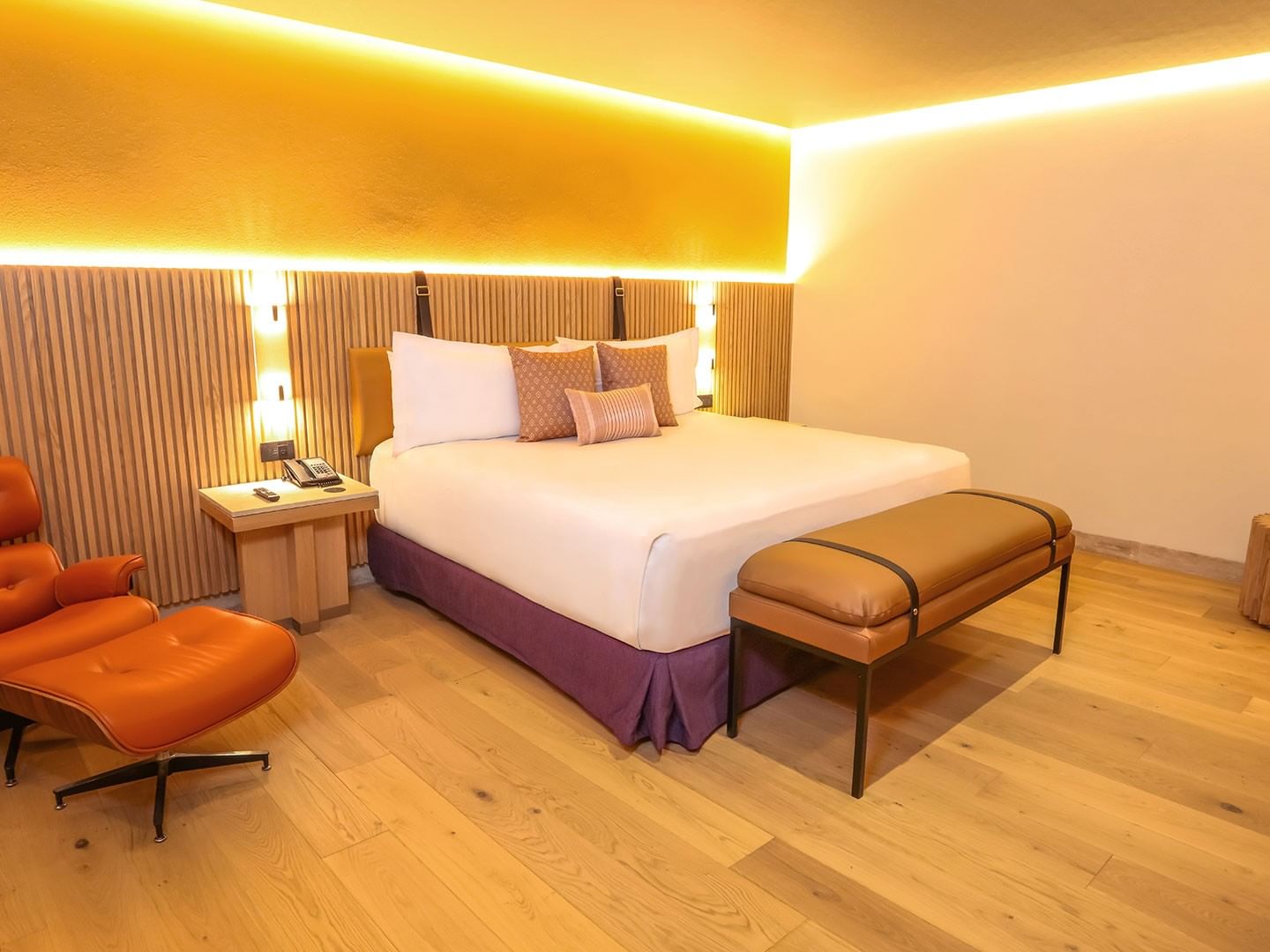 King Superior Junior Suite bedroom with wooden floors at Camino Real Polanco Mexico in Ciudad de Mexico.