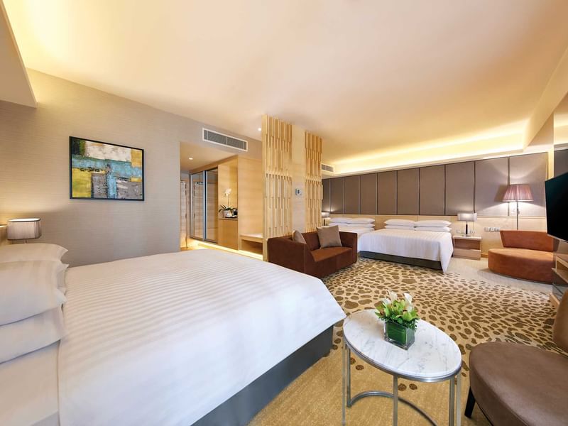 Work desk by the bed in Deluxe City View King at Sunway Hotel Hanoi