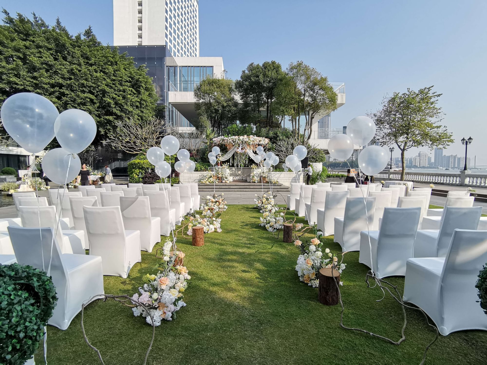 An outdoor Wedding Ceremony arranged at White Swan Hotel