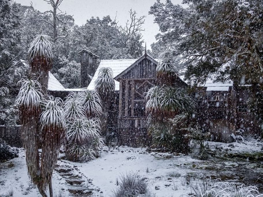 House of Gustav & Kate covered with snow near Cradle Mountain