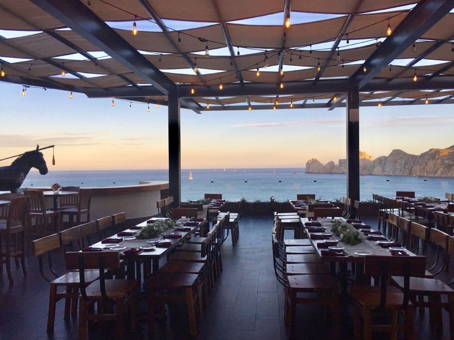 Outdoor seating in Baja Brewing at Cabo Villas Beach Resort