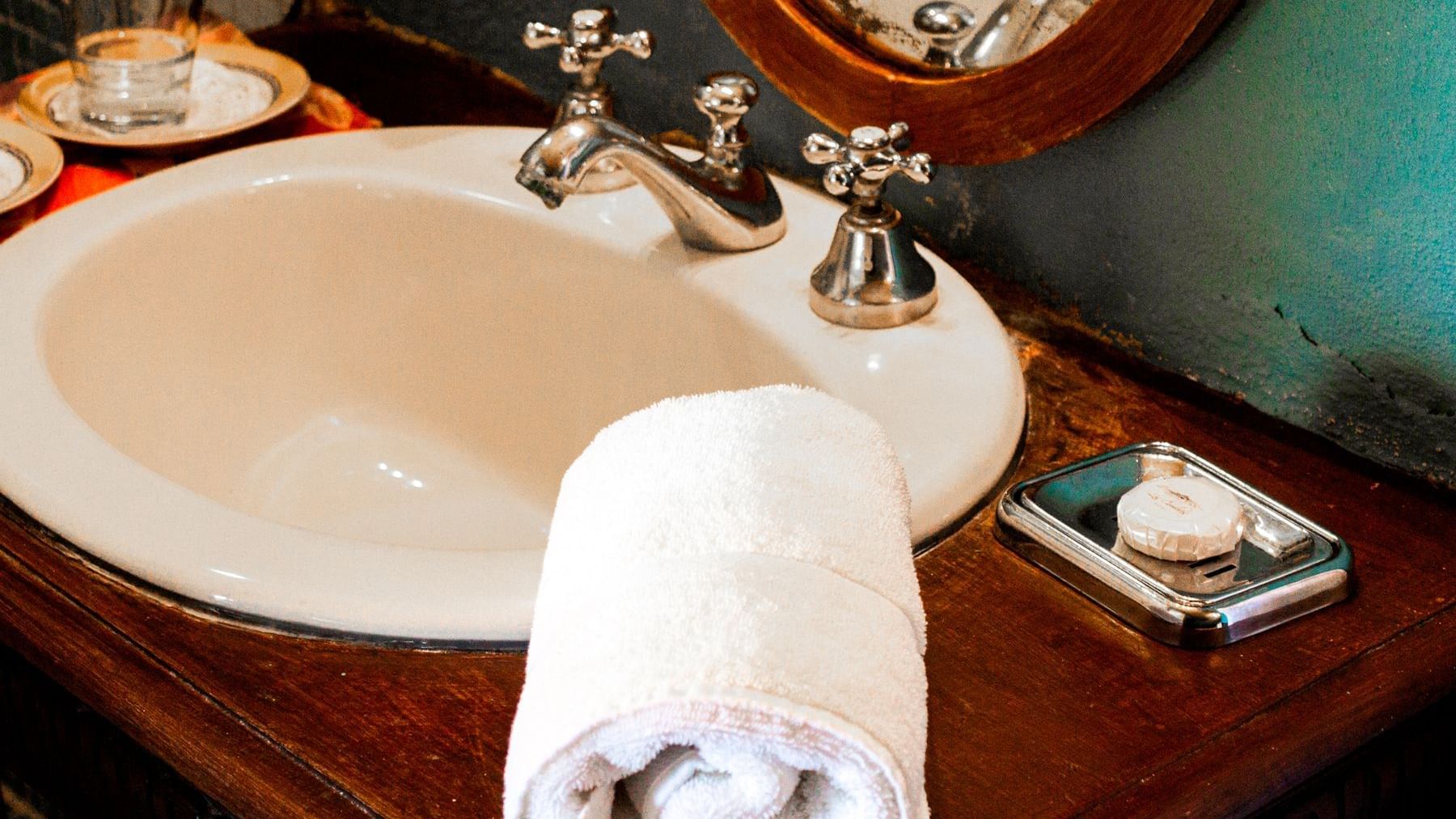 Closeup of the Standard Bosque bathroom sink at DOT Hotels