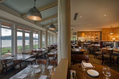 Interior of restaurant dining area at Alderbrook Resort & Spa