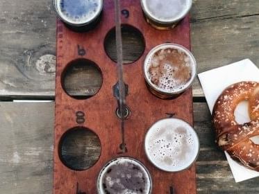 Beer flight & pretzel at Howells & Hood near Kinzie Hotel