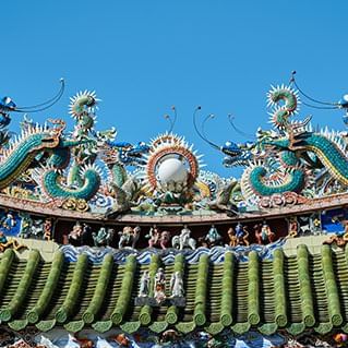 Chinese element rooftop in one of the old chinese buildings in p