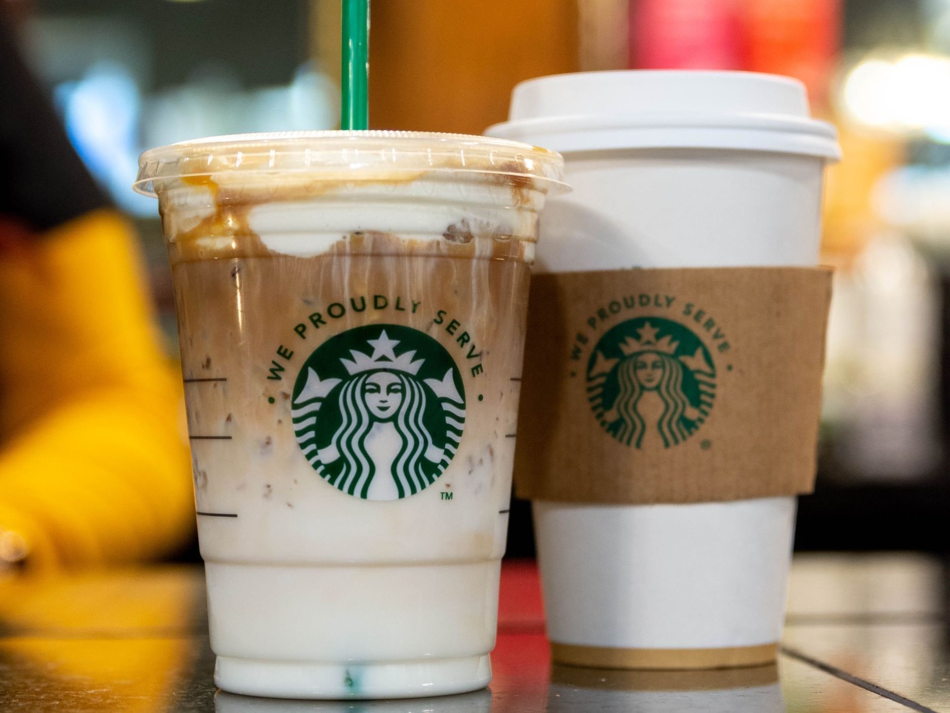 Closeup of served Starbucks at MCM Elegante Hotel O. 