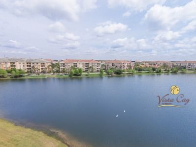 Aerial view of resort and lake