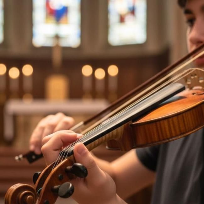 Boy playing violin at Woking Music Festival