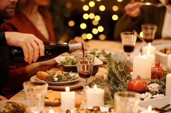 Wine served in a Festive dinner table at Pelangi Beach Resort