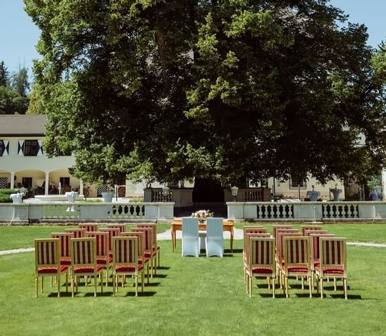 Wedding chair arrangement at Schloss Pichlarn