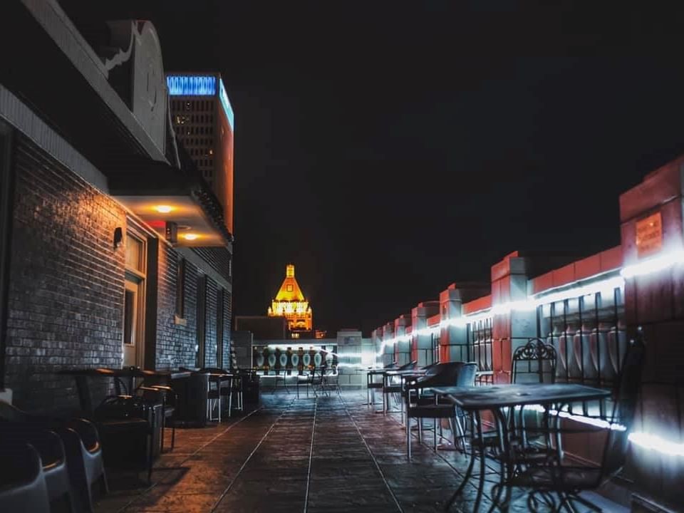 Interior view of Penthouse Rooftop Bar at The Mayo Hotel