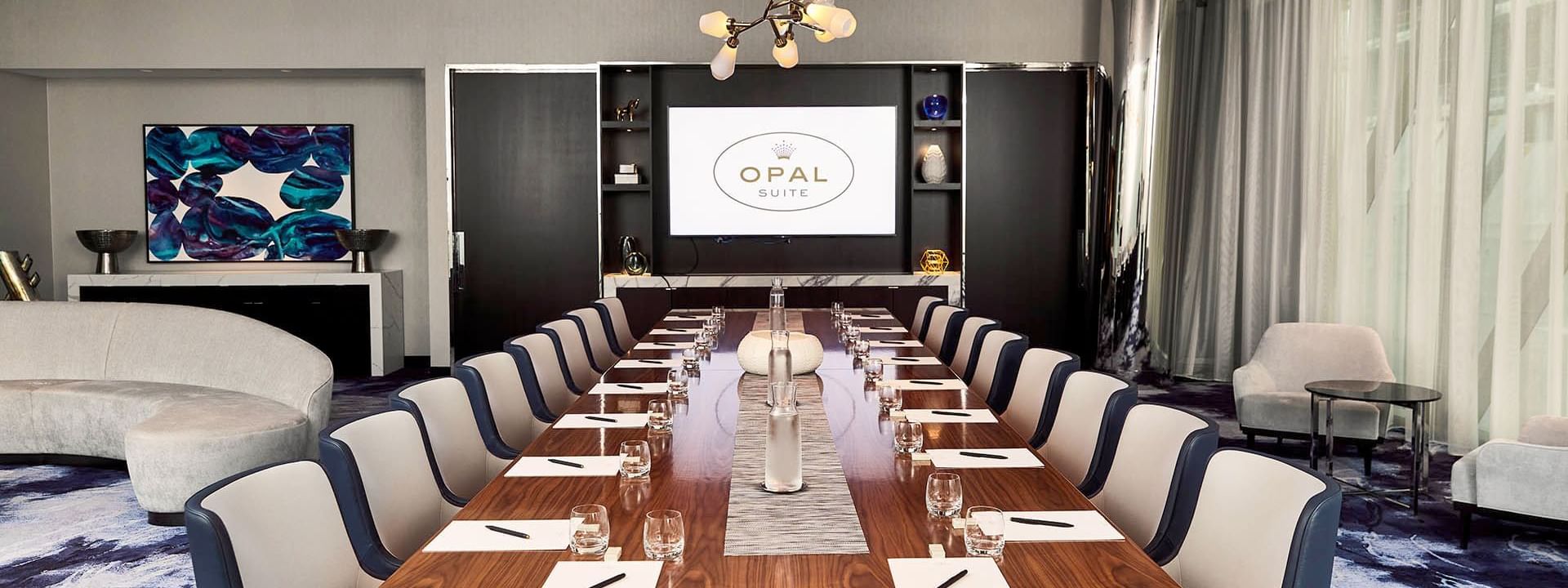 Boardroom set-up in Opal Suite at Crown Towers Sydney