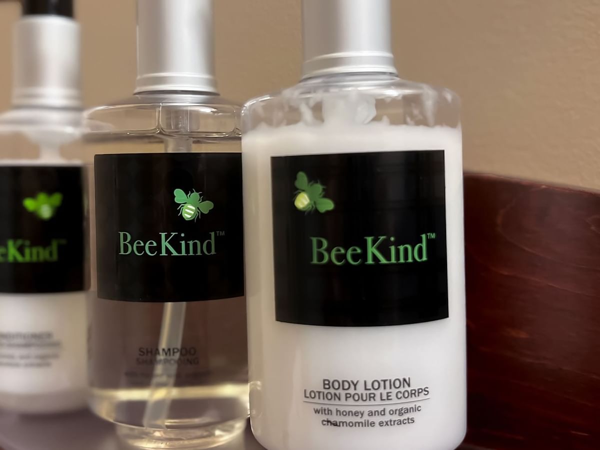 Bottles of shampoo, conditioner