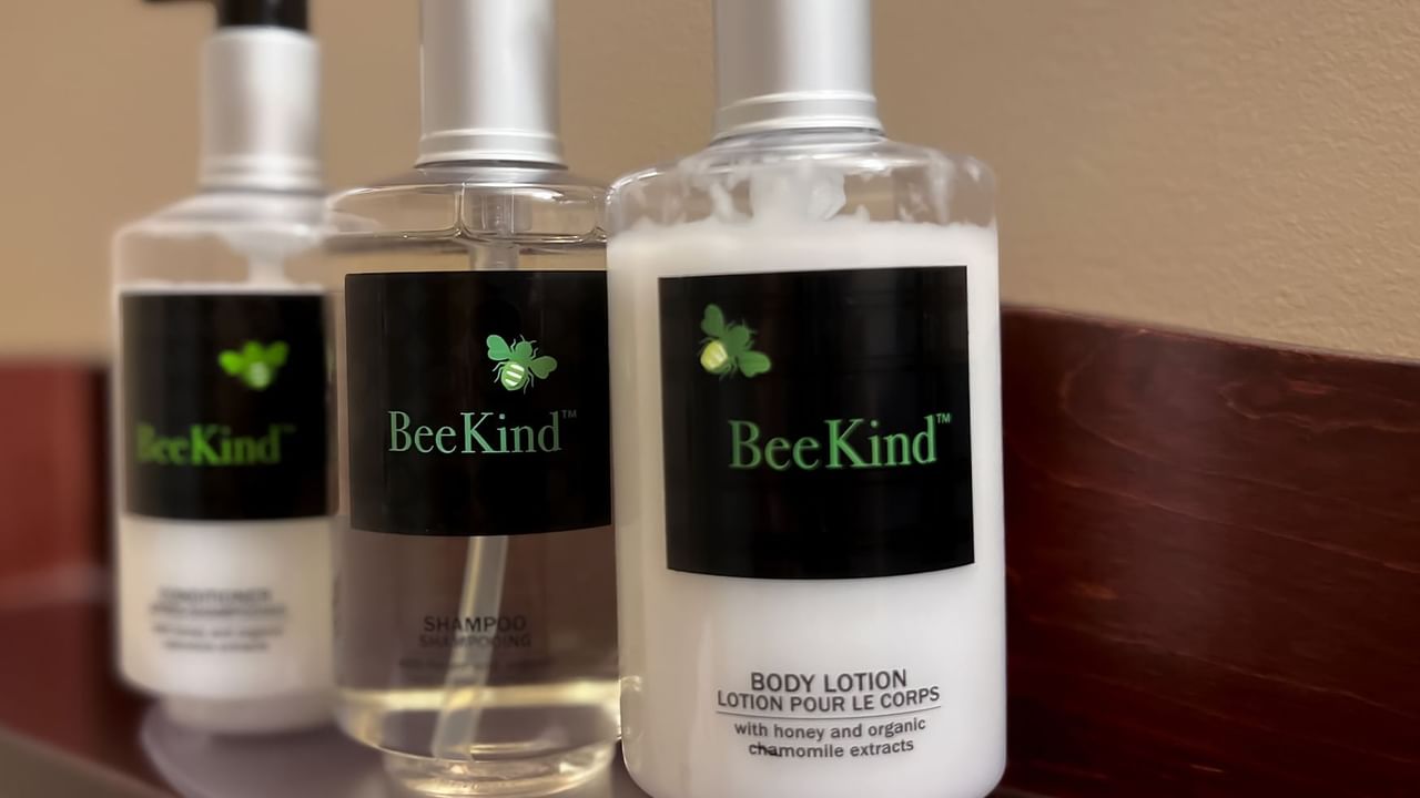Bottles of shampoo, conditioner