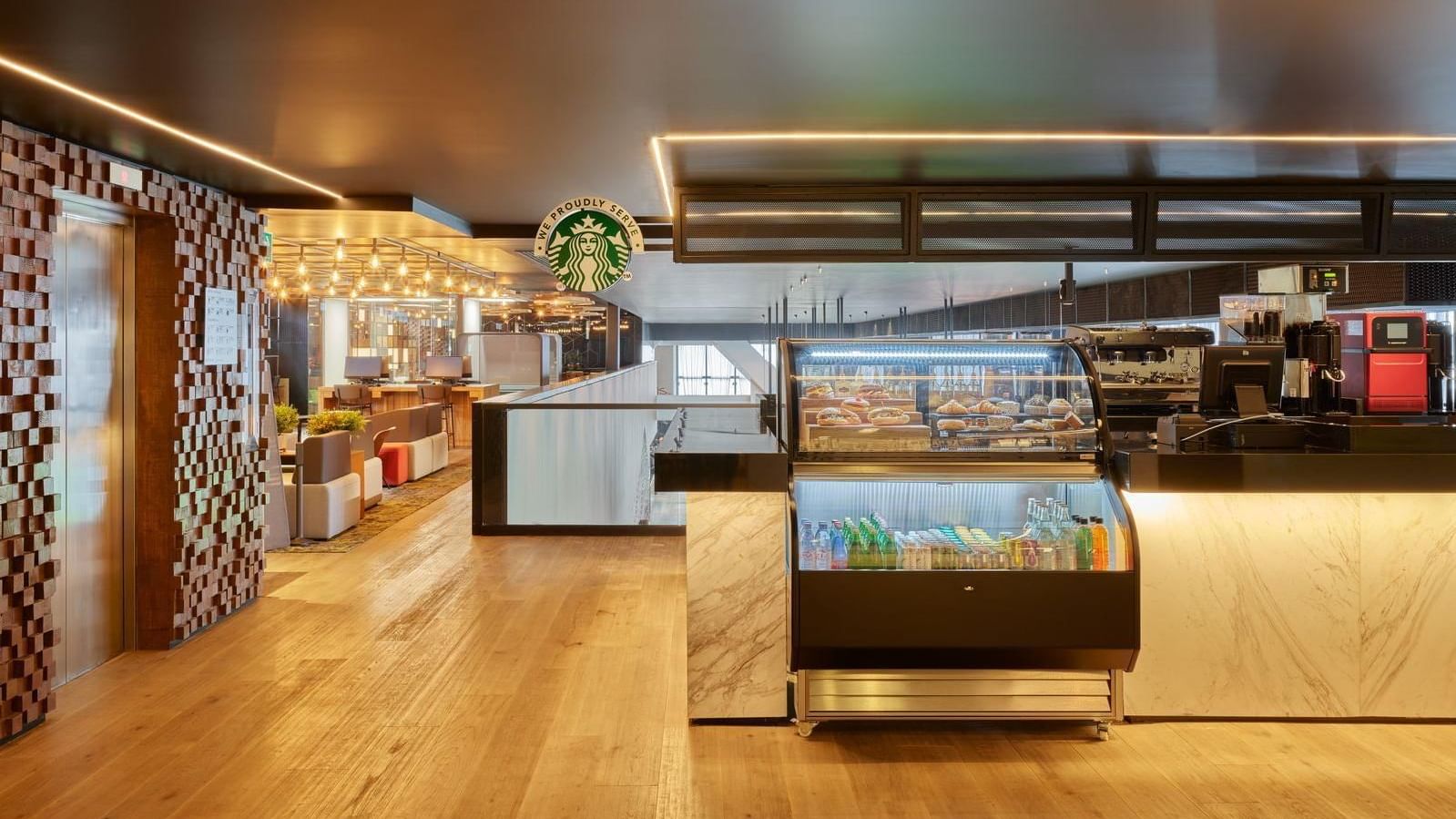 Interior of the Starbucks Coffee Shop at FA Viaducto Aeropuerto