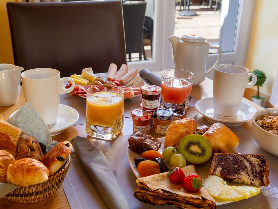 Closeup of Fancy breakfast at Hotel saint laurent