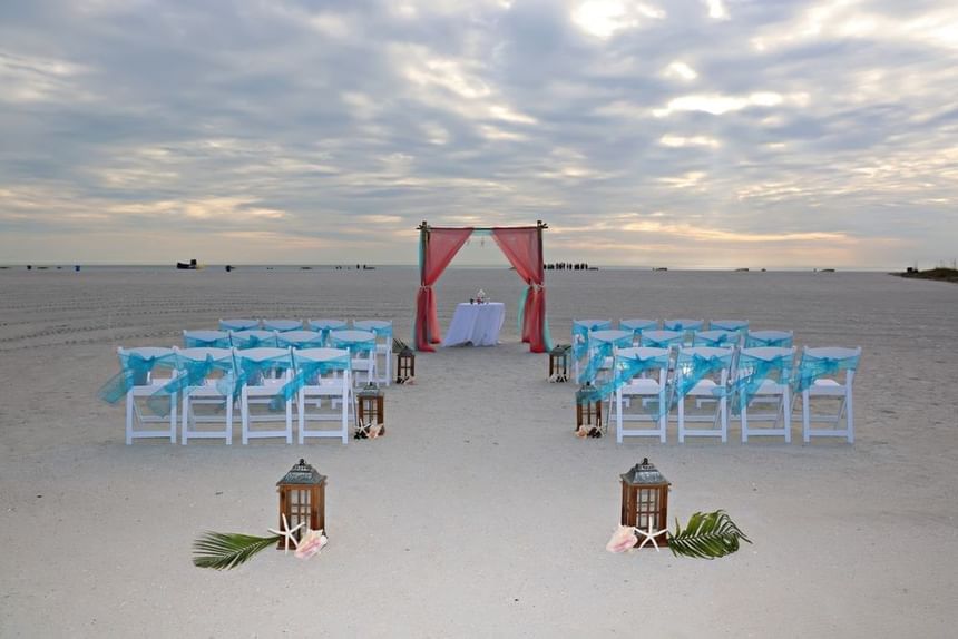 Beach wedding set-up at Thunderbird Beach Resort