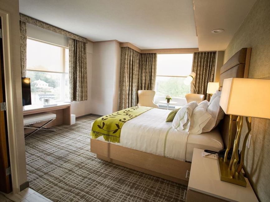a bed in a hotel room