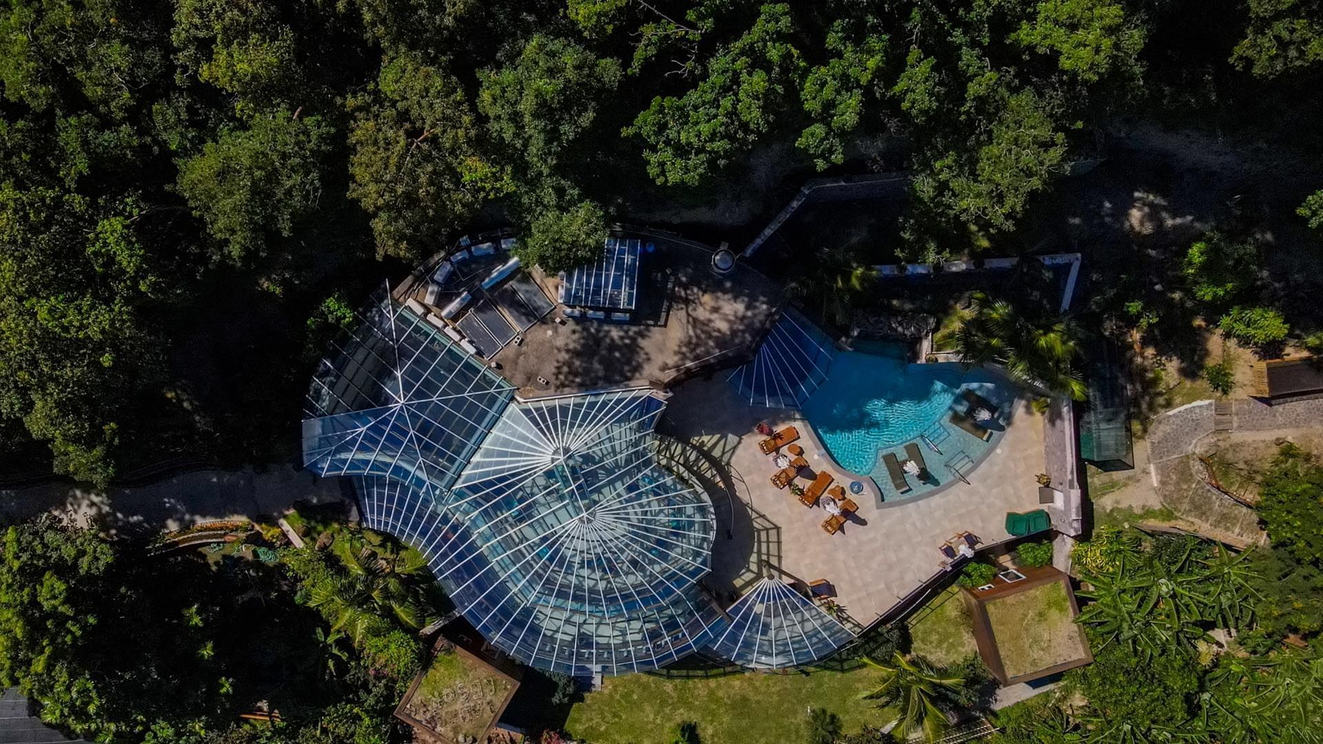 Aerial view of Ladera Resort with outdoor pool area