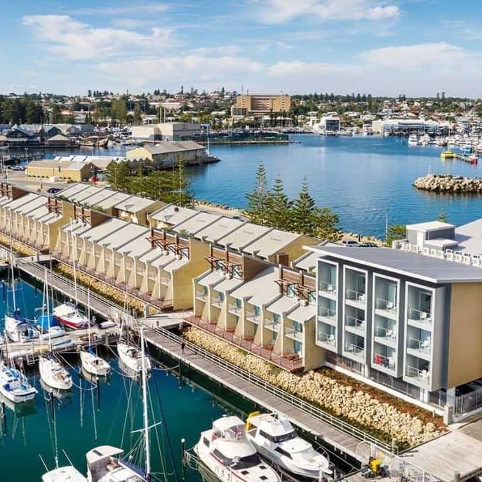 Aerial view of the Be Fremantle apartments by the ocean