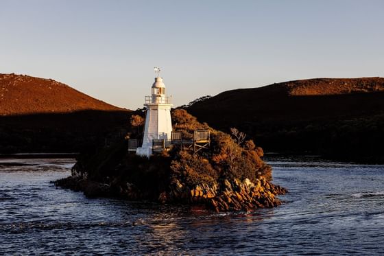Lighthouse on the island near Gordon River Cruise
