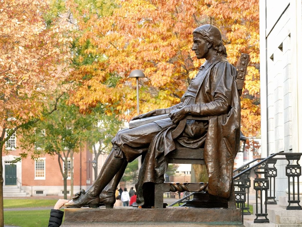 Statue on Harvard Campus near The Godfrey Boston Hotel