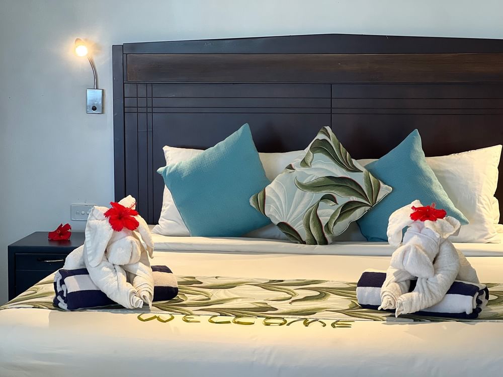Beach Front Bure room with tropical decor at Tambua Sands Beach Resort in Sigatoka.
