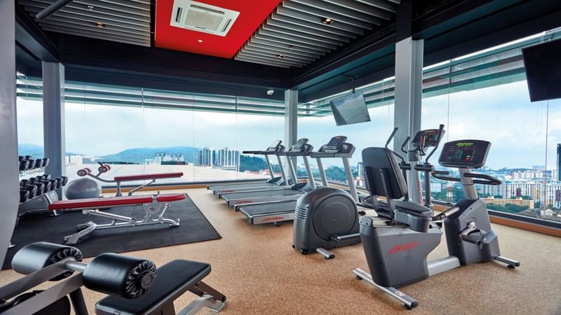 Fitness equipment in Sunway Velocity Hotel facing Kuala Lumpur view