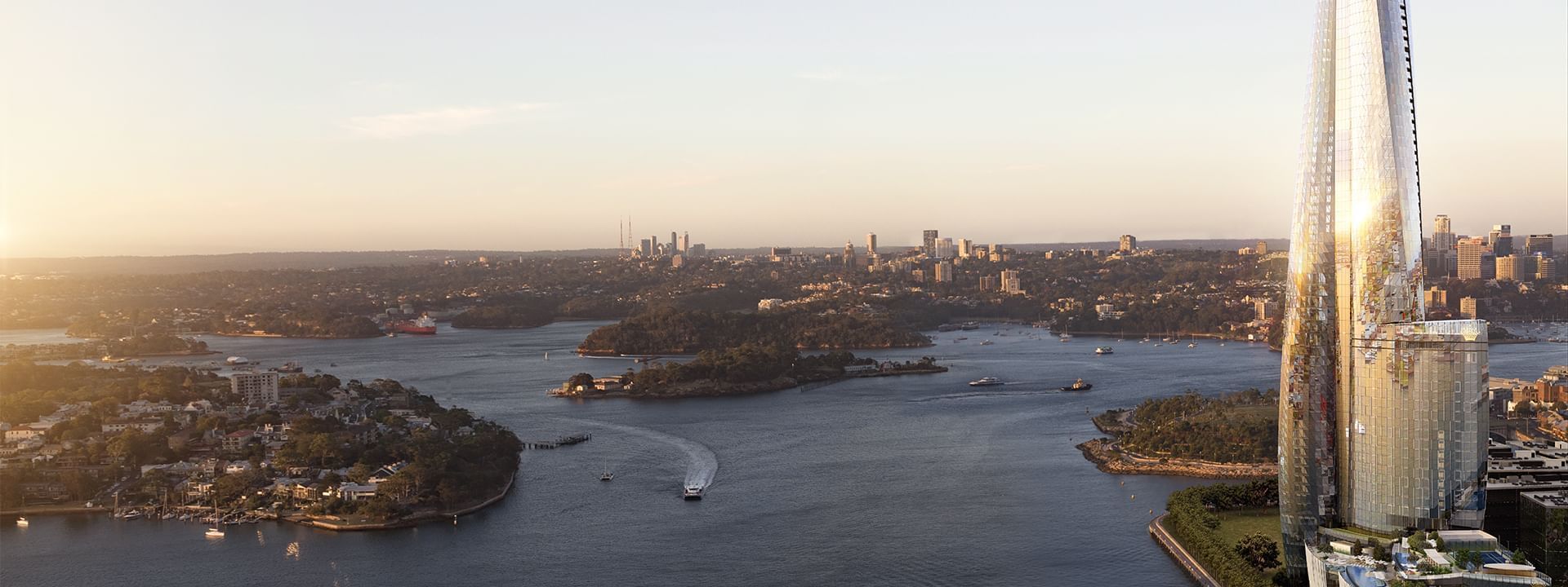 Aerial view of Ocean around City near Crown Towers Sydney Hotel