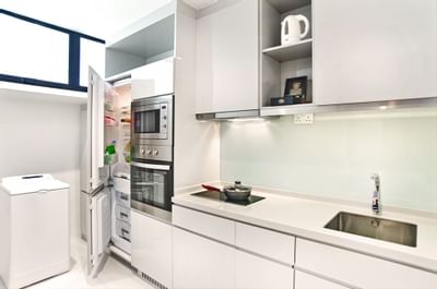 Closeup of the kitchenette in a suite at Goodwood Park Hotel