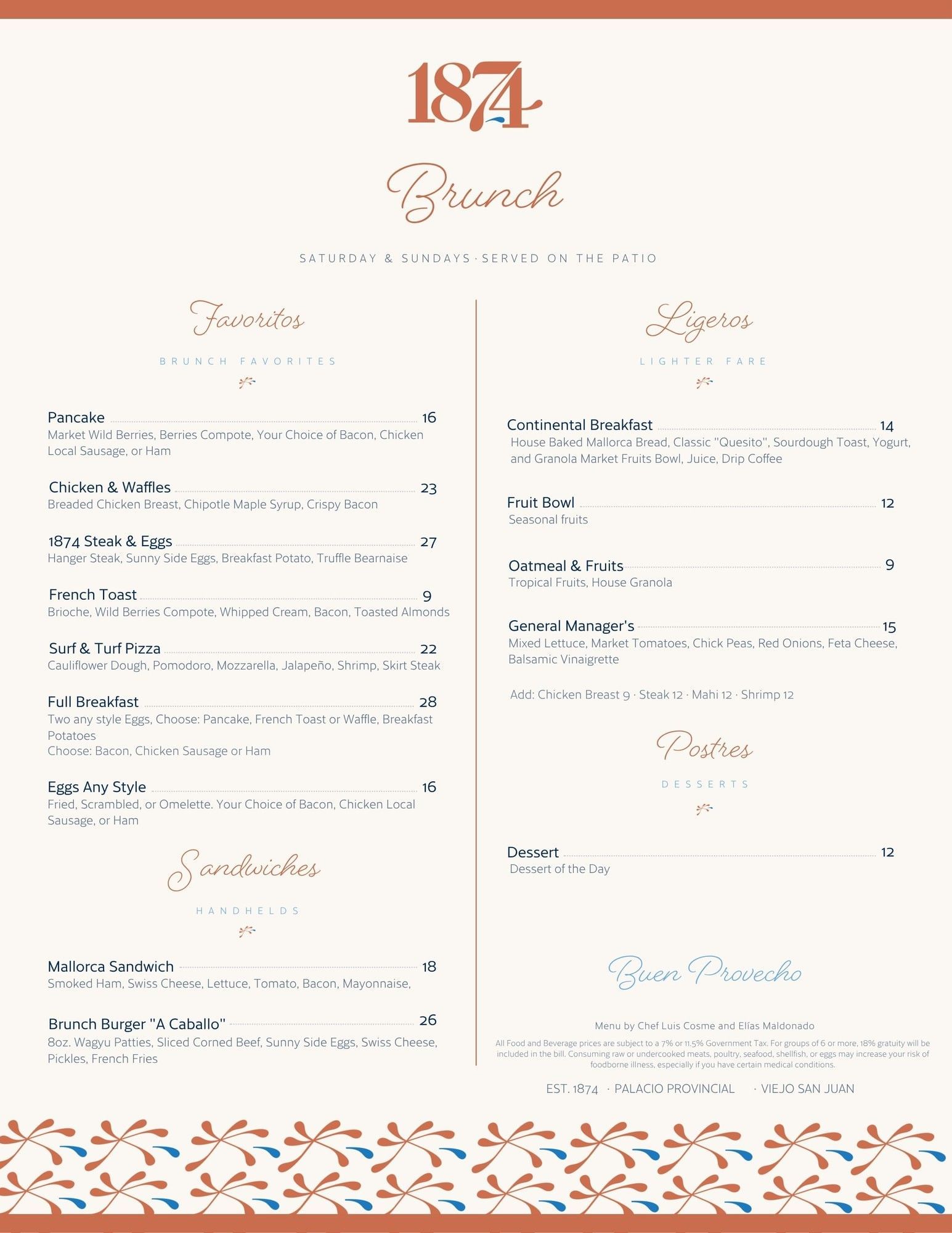 1874 Restaurant Brunch Menu
