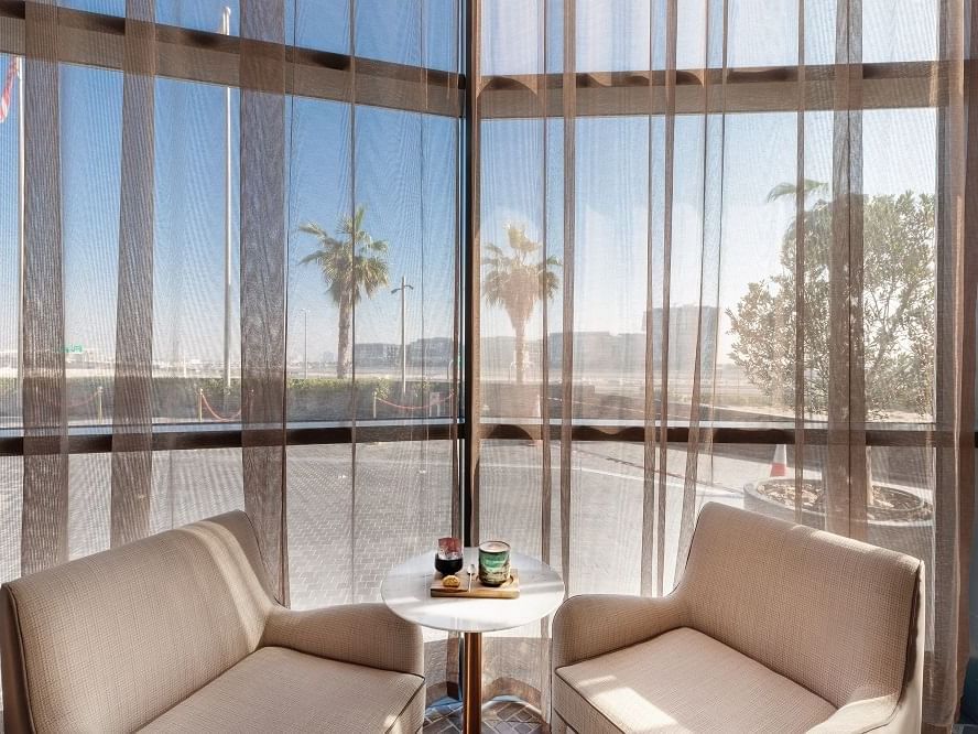 Lobby area by the window at Paramount Hotel Dubai
