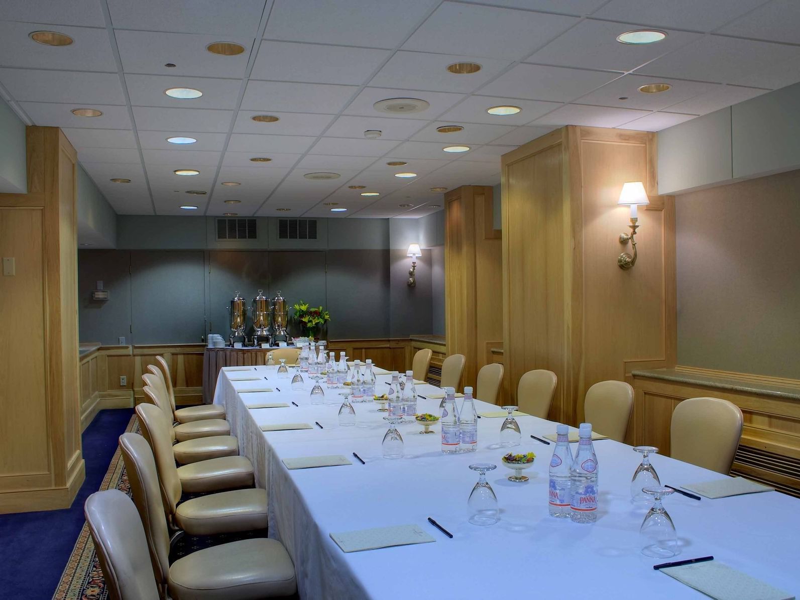 Conference table setup in Colonnade at The Whitehall Hotel