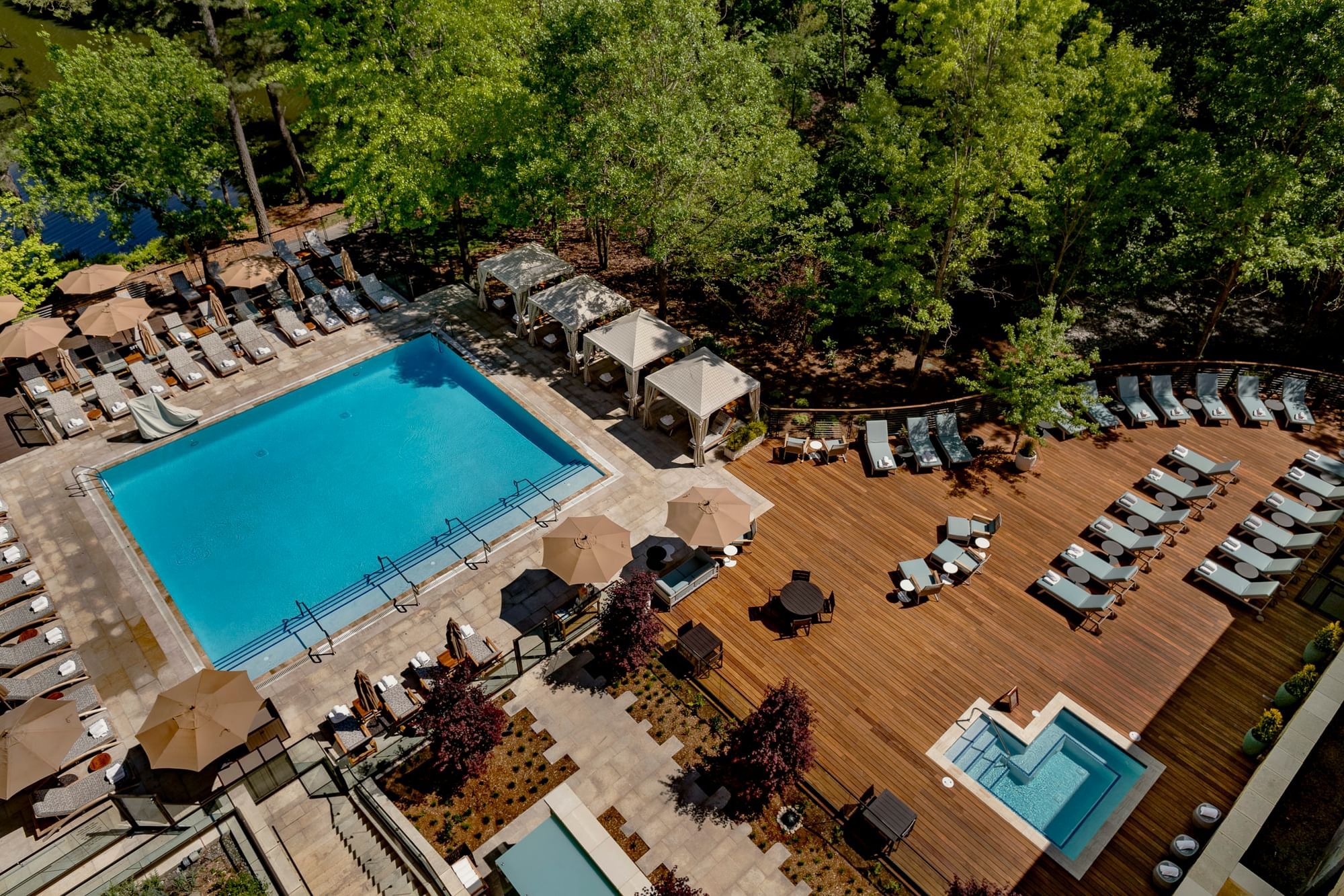 Distant view of the outdoor swimming pool at Umstead Hotel and Spa